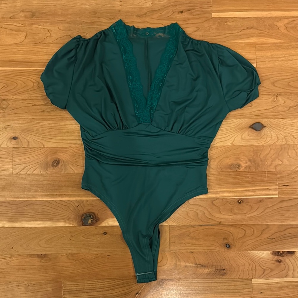 Green Lace Trim Bodysuit